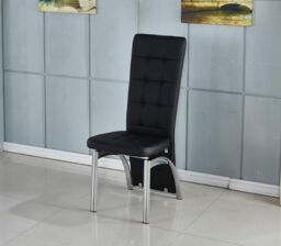 Modernique Set of 6 Dining Chairs with High Back in Faux Leather Chrome Frame Solid Build in Black - thumbnail 2