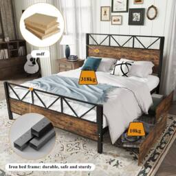 BTM Metal Storage Bed with 2 Drawers, Black & Wood Finish - Size: Double - thumbnail 6