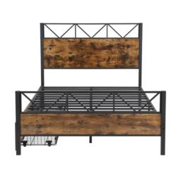BTM Metal Storage Bed with 2 Drawers, Black & Wood Finish - Size: Double - thumbnail 8