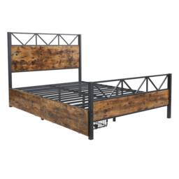 BTM Metal Storage Bed with 2 Drawers, Black & Wood Finish - Size: Double - thumbnail 9