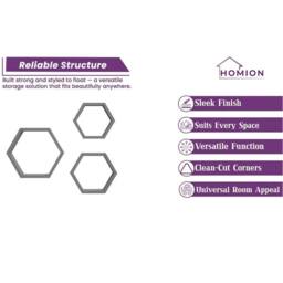 Nordara Grey Set of 3 Hexagon Floating Wall Hanging Shelf Honeycomb Storage - thumbnail 3