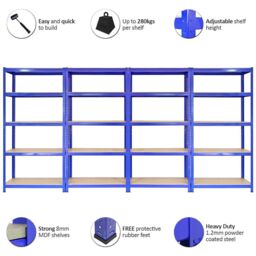 Monstershop 4 x 90cm Blue Storage Racks with 4200kg Capacity, Free Bay Connectors - Size: 4 x 90 cm - thumbnail 3