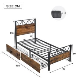 Matteo Metal Bed, 3FT Single Bed With 2 Drawerss, Durable & Sturdy in Black - Size: Double - thumbnail 3