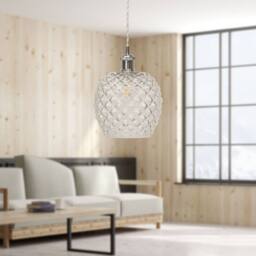 First Choice Lighting Set of 2 Baine - Clear Textured Glass Chrome Retro Pendant Fittings - thumbnail 5