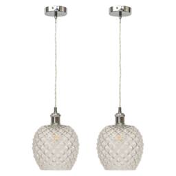 First Choice Lighting Set of 2 Baine - Clear Textured Glass Chrome Retro Pendant Fittings - thumbnail 1