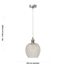 First Choice Lighting Set of 2 Baine - Clear Textured Glass Chrome Retro Pendant Fittings - thumbnail 6