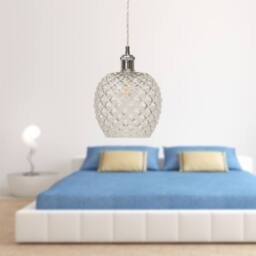 First Choice Lighting Set of 2 Baine - Clear Textured Glass Chrome Retro Pendant Fittings - thumbnail 4