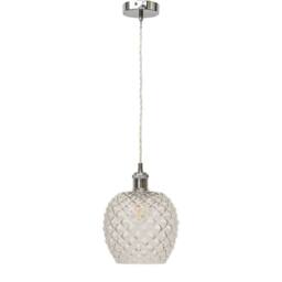 First Choice Lighting Set of 2 Baine - Clear Textured Glass Chrome Retro Pendant Fittings - thumbnail 2
