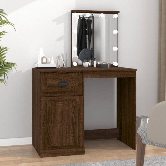 Berkfield Home Dressing Table with LED Brown Oak 90x50x132.5 cm Engineered Wood - image 1