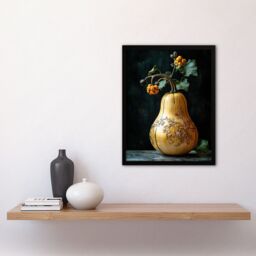 Artery8 Elegant Butternut Squash Filigree Vine Detail Framed Art Print in Orange - Size: A4 - thumbnail 4