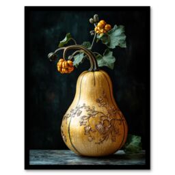Artery8 Elegant Butternut Squash Filigree Vine Detail Framed Art Print in Orange - Size: A4 - thumbnail 1