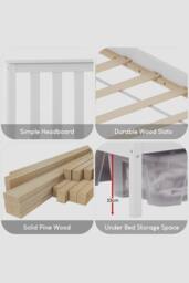 HD Designs Milan King Size Wooden Bed Frame Low Foot 820 x 1595 x 2050 mm in White - thumbnail 5