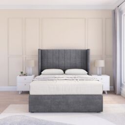 "Sloomy Falcon Coniston Wingback Bed Set, No Drawers & 54"" Floor Standing Headboard in Dark Grey - Size: Small Single" - thumbnail 1