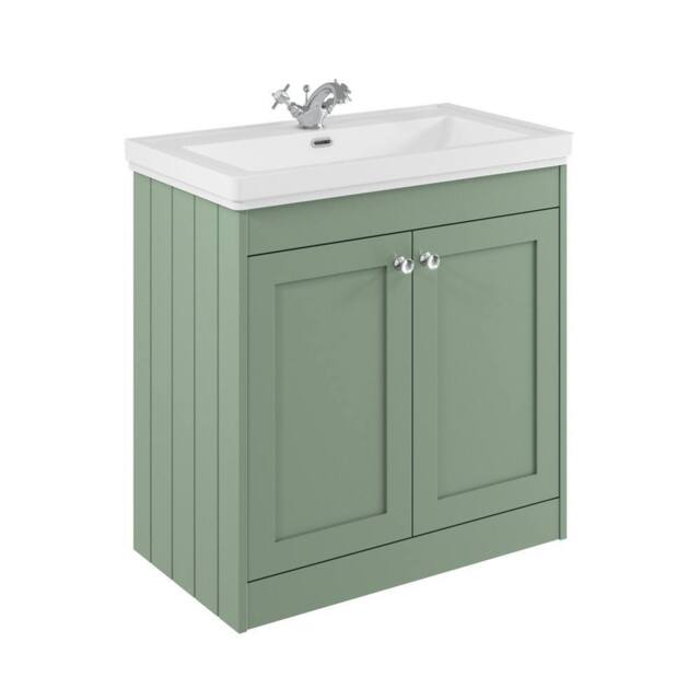 Balterley 800mm Floor Standing 2 Door Unit with Classic Basin 1 Tap Hole - Green - image 1