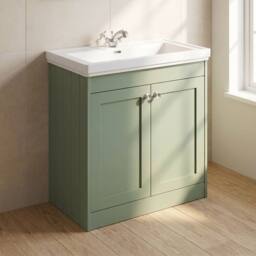 Balterley 800mm Floor Standing 2 Door Unit with Classic Basin 1 Tap Hole - Green - thumbnail 4
