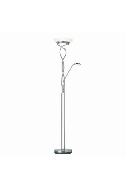 Netlighting Monaco Mother & Child Floor Lamp Satin Chrome Opal Glass G9 in Grey