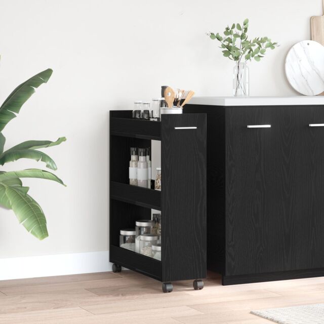Berkfield Home Rolling Cabinet Black Oak 60x22x79 cm Engineered Wood - Size: 60 x 22 x 79 cm - image 1