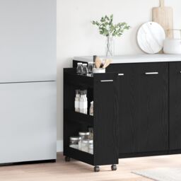 Berkfield Home Rolling Cabinet Black Oak 60x22x79 cm Engineered Wood - Size: 60 x 22 x 79 cm - thumbnail 4