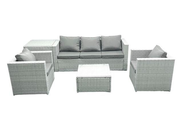 Fimous 5 Seater Rattan Garden Furniture Set with 3 Seater Sofa 2 Chair Square Coffee Table Side Table Light Grey Mixed - image 1