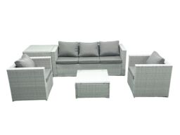 Fimous 5 Seater Rattan Garden Furniture Set with 3 Seater Sofa 2 Chair Square Coffee Table Side Table Light Grey Mixed - thumbnail 2