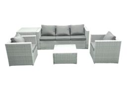 Fimous 5 Seater Rattan Garden Furniture Set with 3 Seater Sofa 2 Chair Square Coffee Table Side Table Light Grey Mixed - thumbnail 1