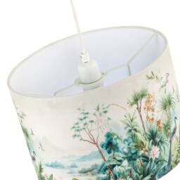 Happy Homewares Jungle & Mountain Velvet Fabric Shade with Pink Flowers & Birds in Green - Size: 12 inches - thumbnail 4