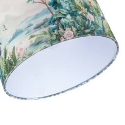 Happy Homewares Jungle & Mountain Velvet Fabric Shade with Pink Flowers & Birds in Green - Size: 12 inches - thumbnail 5