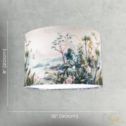 Happy Homewares Jungle & Mountain Velvet Fabric Shade with Pink Flowers & Birds in Green - Size: 12 inches - thumbnail 7