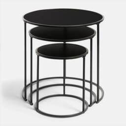 OHS Manhattan Round Nesting Side Coffee Table with Metal Frame in Black - thumbnail 4