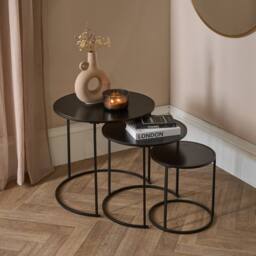 OHS Manhattan Round Nesting Side Coffee Table with Metal Frame in Black - thumbnail 1