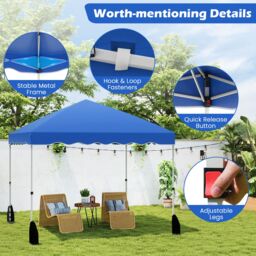 Costway 300 x 300 cm Pop up Canopy Tent Portable Foldable Patio Shelter in Blue - thumbnail 9