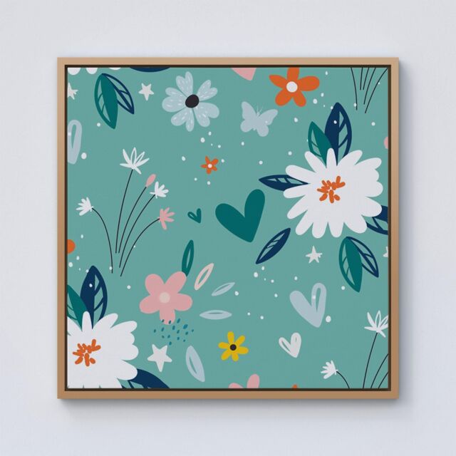 "Warren Reed - Designer Garden Summer Flowers Framed Canvas in Light Brown - Size: W30"" x H30""" - image 1