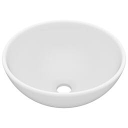 Berkfield Home Luxury Bathroom Basin Round Matt White 32.5x14 cm Ceramic - thumbnail 3