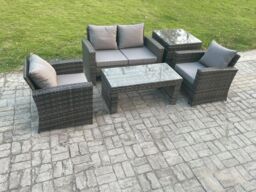 Fimous 4 Seater Outdoor Rattan Garden Furniture Set Patio Lounge Sofa Set with Coffee Table Side Table Dark Grey Mixed - thumbnail 1