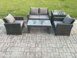 Fimous 4 Seater Outdoor Rattan Garden Furniture Set Patio Lounge Sofa Set with Coffee Table Side Table Dark Grey Mixed - thumbnail 2
