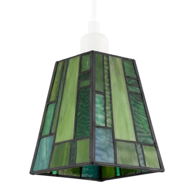 Happy Homewares Art Deco Tiffany Glass Pendant Shade with Emerald & Green Panels - image 1