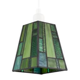 Happy Homewares Art Deco Tiffany Glass Pendant Shade with Emerald & Green Panels - thumbnail 1