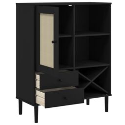 Berkfield Home Highboard SENJA Rattan Look Black 90x40x112cm Solid Wood Pine - Size: 90 x 40 x 112 cm - thumbnail 6