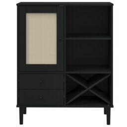 Berkfield Home Highboard SENJA Rattan Look Black 90x40x112cm Solid Wood Pine - Size: 90 x 40 x 112 cm - thumbnail 5
