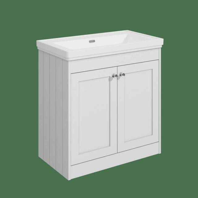 Balterley 800mm Floor Standing 2 Door Unit, Classic Basin 0 Tap Hole Satin White - image 1