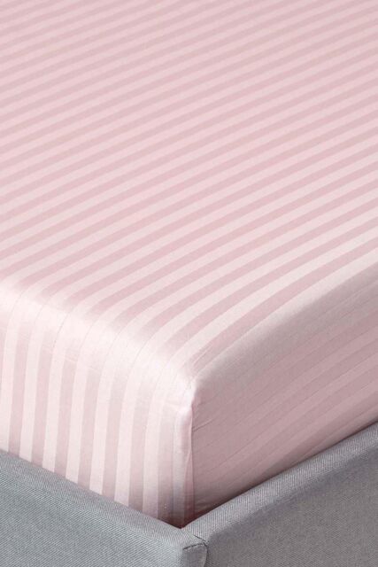 Homescapes Egyptian Cotton Satin Stripe Fitted Sheet 12 inch 330 Thread Count in Pink - Size: Double Fitted - image 1