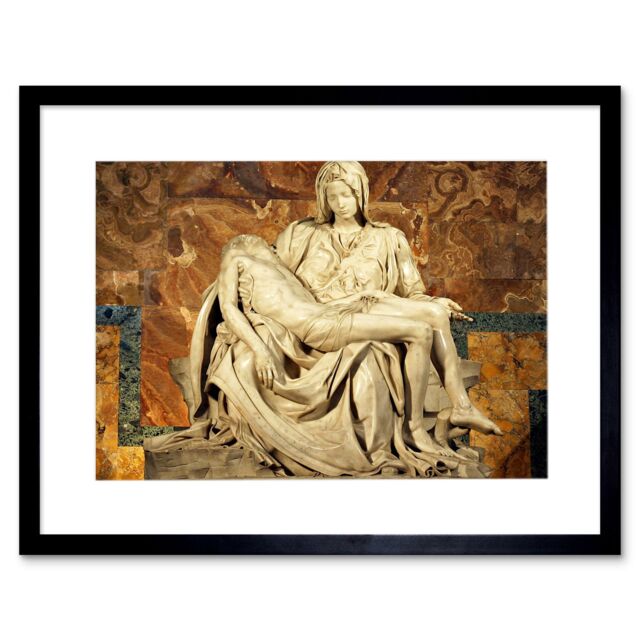 Artery8 Michelangelo Pieta 1499 Renaissance Marble Sculpture of Mary Holding Jesus's Dead Body Framed Wall Art Print Picture 12X16 inch - image 1