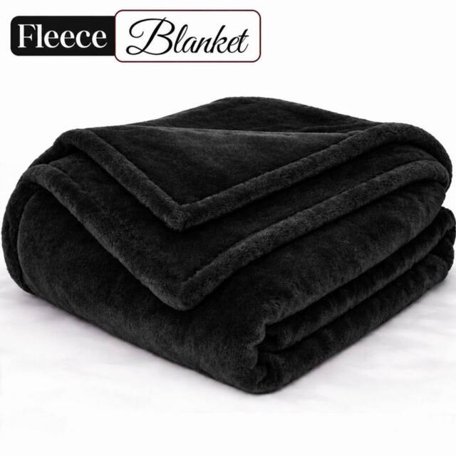 Pamposh Extra Large Flannel Fleece Blanket Reversible Bed & Sofa Throw in Black - Size: Small - image 1
