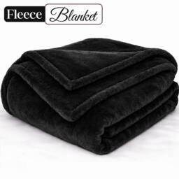 Pamposh Extra Large Flannel Fleece Blanket Reversible Bed & Sofa Throw in Black - Size: Small - thumbnail 1