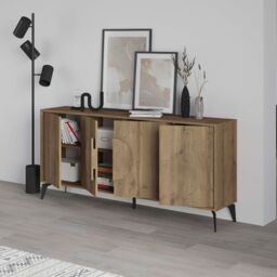 Decortie 4 Doors Sideboard 'Gora' 4 Metal Legs, Chipboard Handle Storage Unit 180cm in Dark Brown - Size: 3 Pack - thumbnail 4