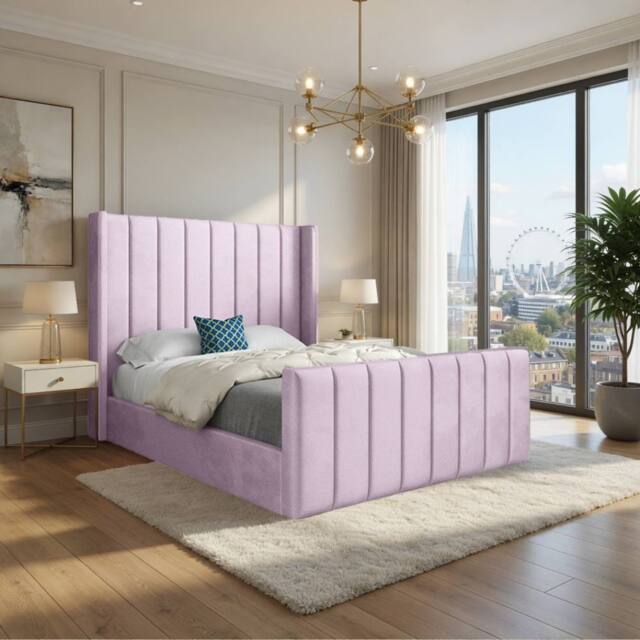 KDMD Stretton Winged Upholstered Pink Soft Velvet Designer Bed Frame - Size: Double - image 1