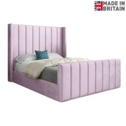 KDMD Stretton Winged Upholstered Pink Soft Velvet Designer Bed Frame - Size: Double - thumbnail 3