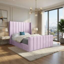 KDMD Stretton Winged Upholstered Pink Soft Velvet Designer Bed Frame - Size: Double - thumbnail 1