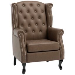 HOMCOM Wingback Armchair Chesterfield-style High Back Chair Tufted Accent Chair in Brown - thumbnail 2