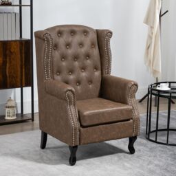 HOMCOM Wingback Armchair Chesterfield-style High Back Chair Tufted Accent Chair in Brown - thumbnail 1